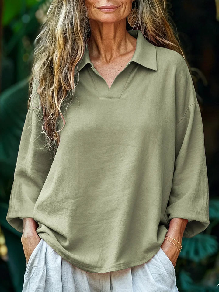 Women’s Loose Polo-Collar Straight Blouse