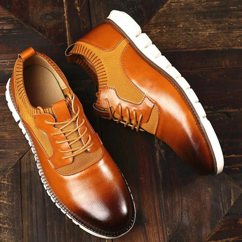 Men’s Leather and Knit Lightweight Cushioned Lace-Up Shoes