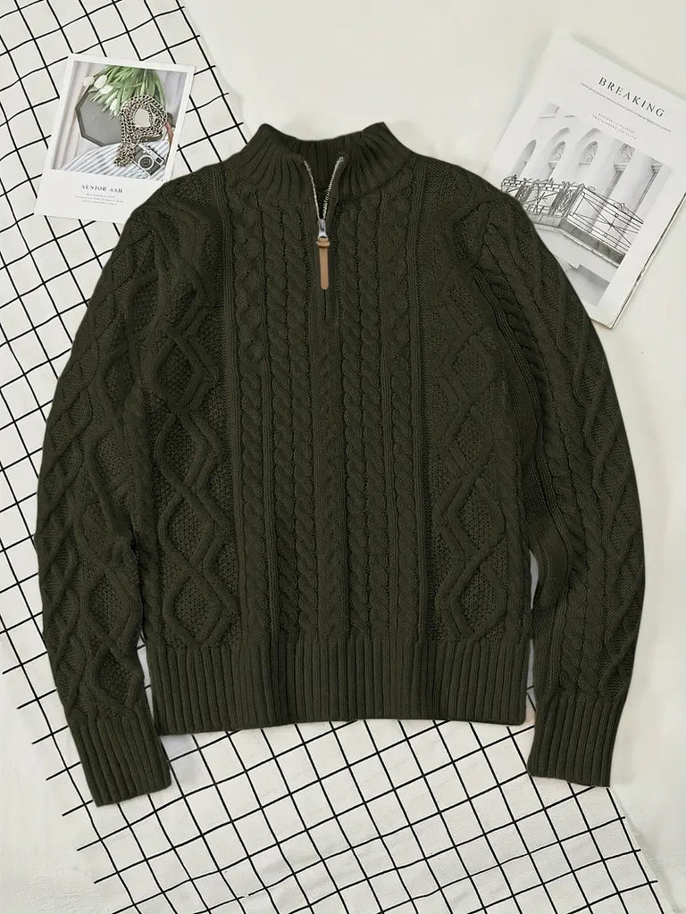Men’s Knitted Half-Zip Sweater with Stand-Up Collar