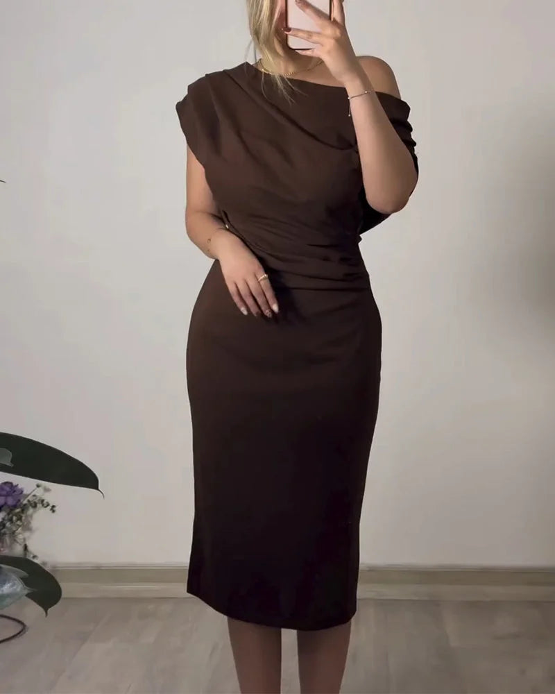 Women’s Off-Shoulder Ruched Wrap Midi Dress