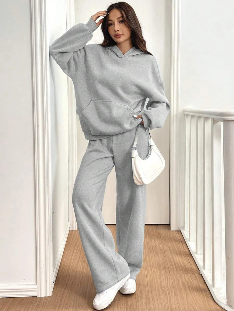 Women’s Warm-Lined Shirt-Collar Hoodie & Sweatpants Set