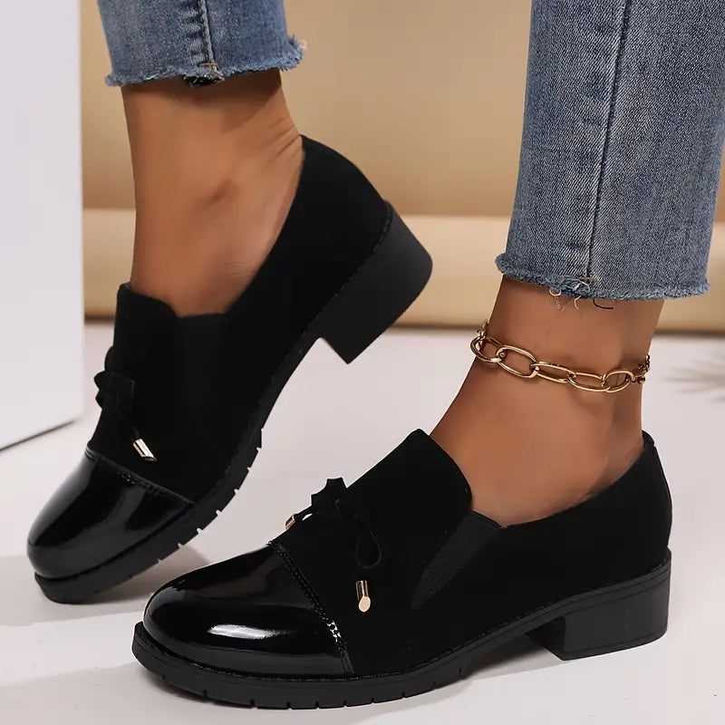 Women's Bowknot Decor Chunky Heel Loafers