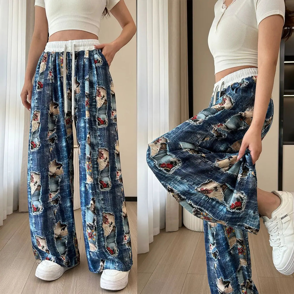 Women’s Loose Fit Printed Wide Leg Jeans