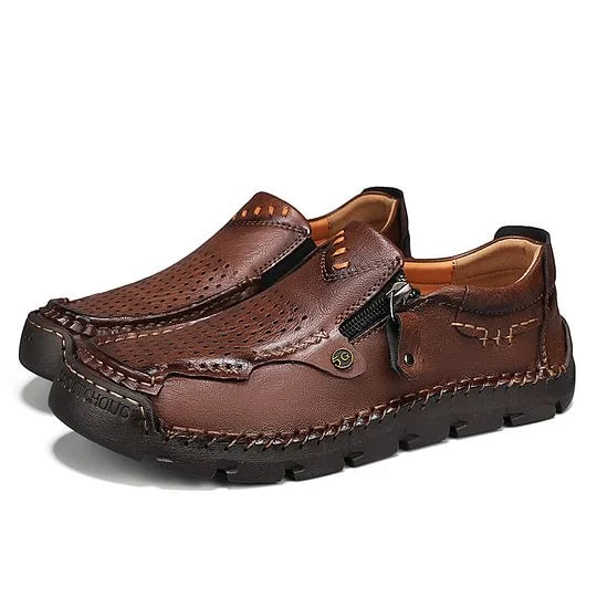Men's Premium Wide-Toe Leather Zip Loafers