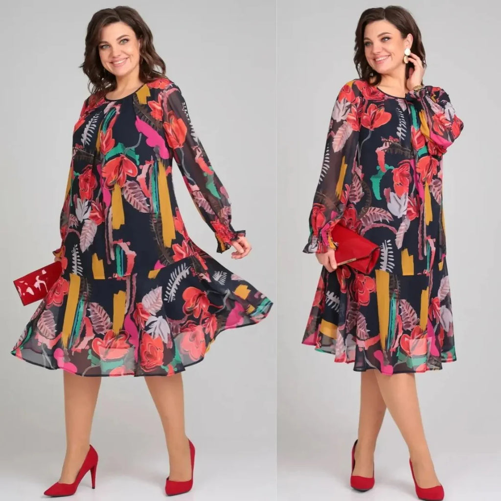 Women’s Modern Floral Tie-Back Midi Dress