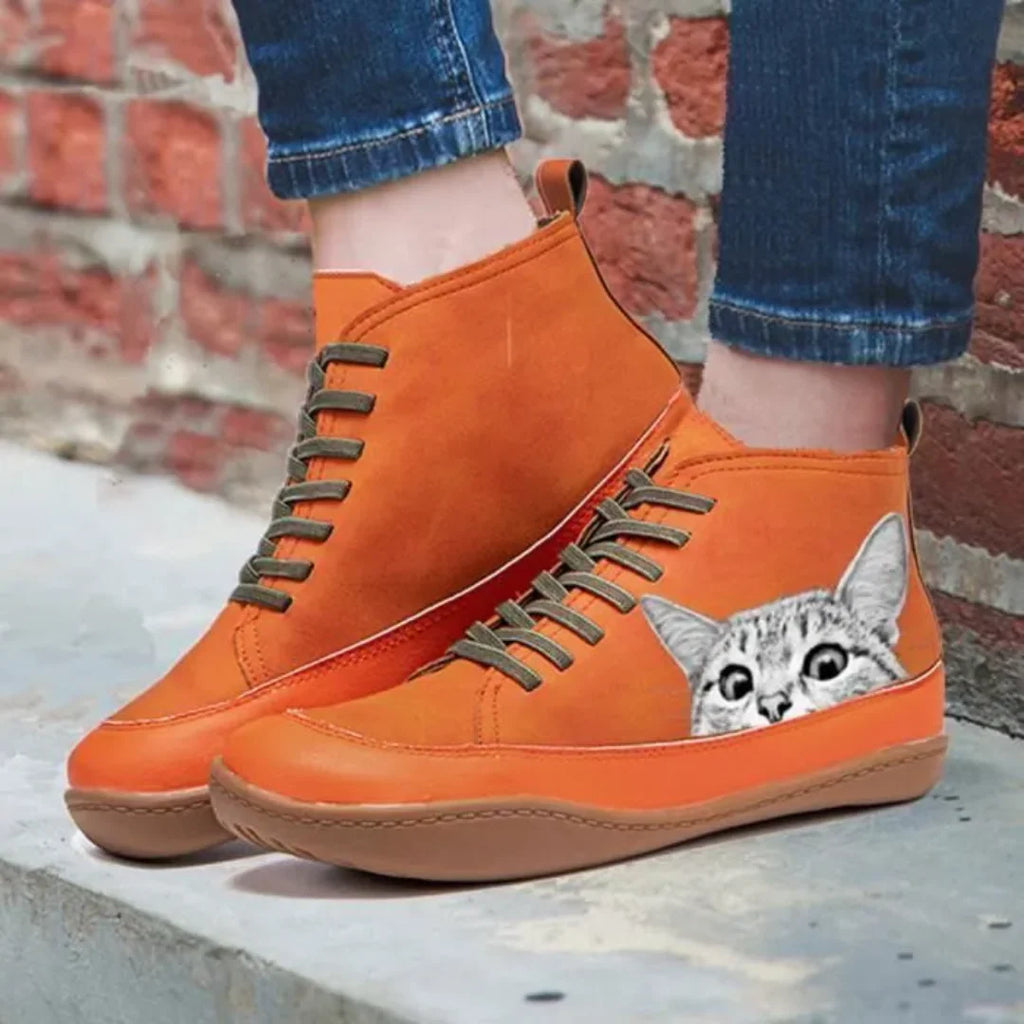 Women's Purrfect Cat Lover Leather Ankle Boots