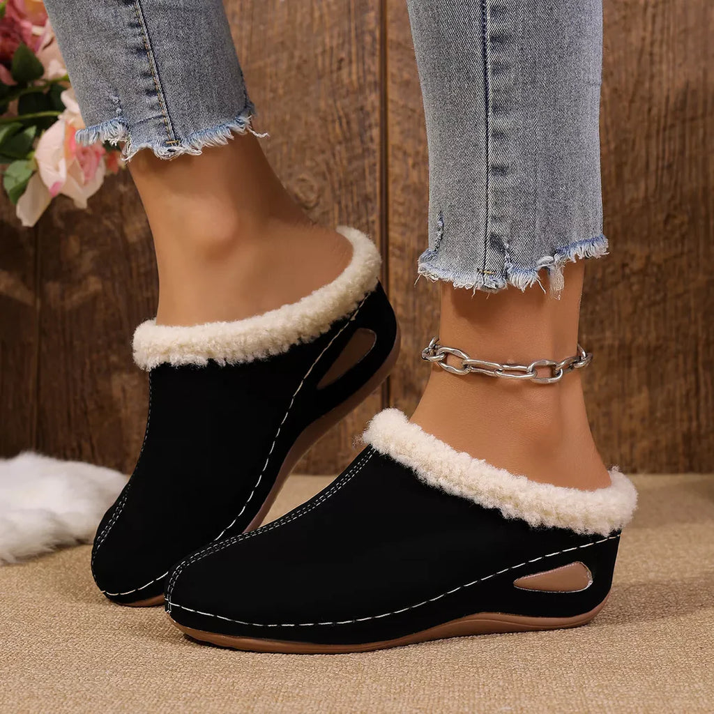 Women’s Cozy Faux Fur Lined Wedge Slippers