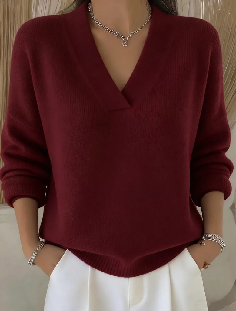 Women’s Relaxed Solid V-Neck Cotton Over-Hip Sweater