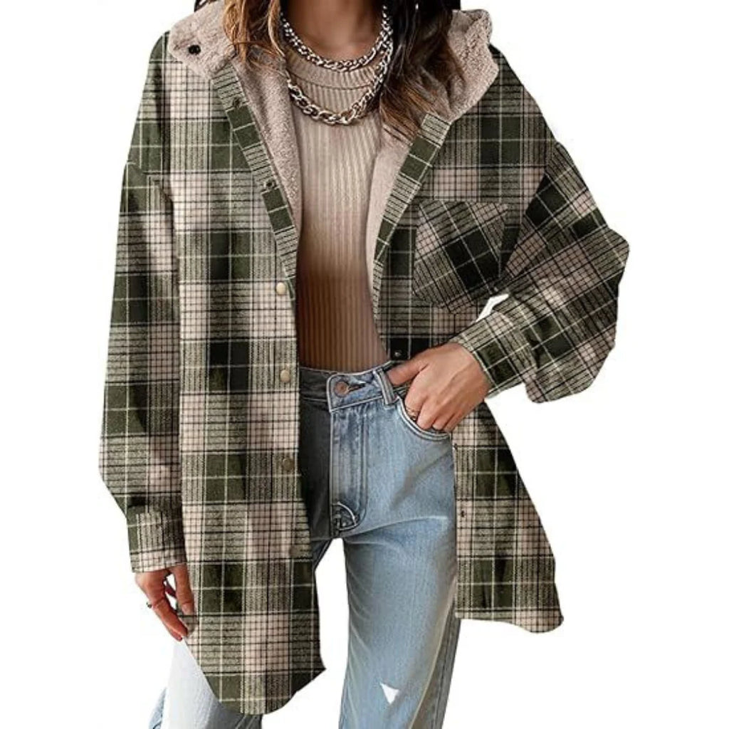 Women’s Relaxed Fit Hooded Plaid Jacket