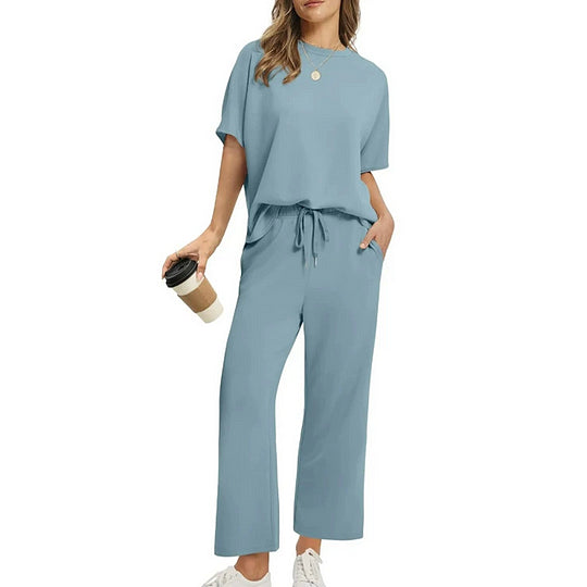 Women’s Relaxed Half-Sleeve Top and Ankle Trousers Set
