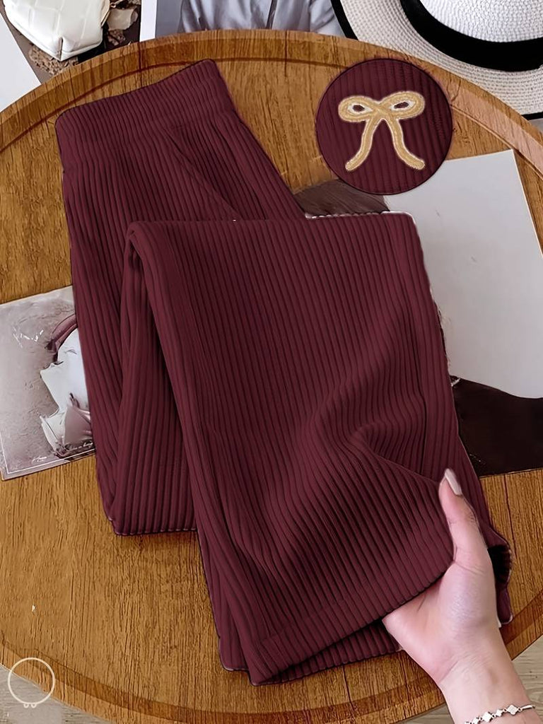 Women’s Ribbed Corduroy Straight-Leg Joggers with Bow Detail