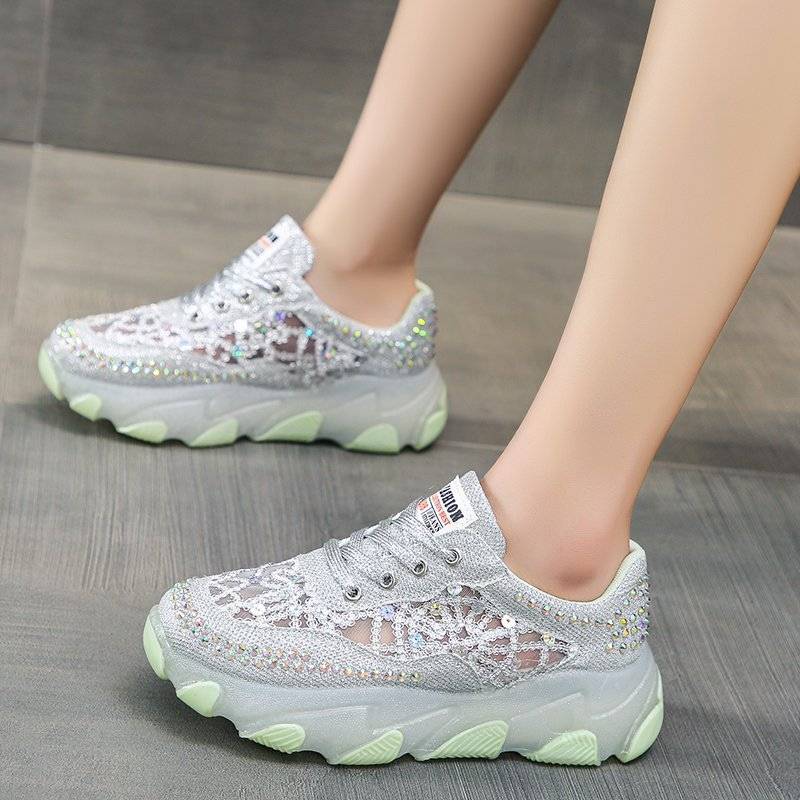 Women’s Sparkle Mesh Rhinestone Platform Trainers