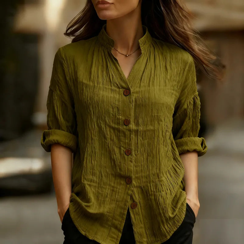 Women’s Solid Colour Button Front Casual Shirt Blouse