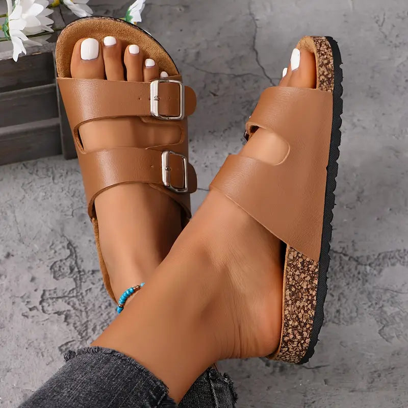 Women's Classic Double Buckle Flat Sandals