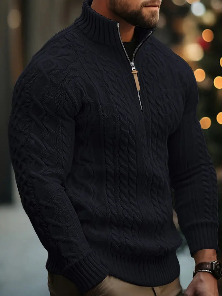 Men’s Knitted Half-Zip Sweater with Stand-Up Collar
