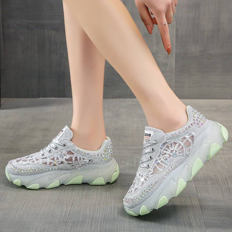 Women’s Sparkle Mesh Rhinestone Platform Trainers