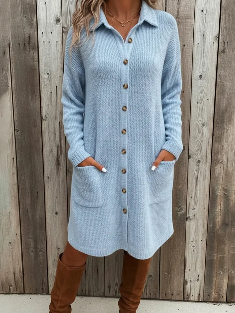 Women’s Knit Midi Shirt Dress with Pockets