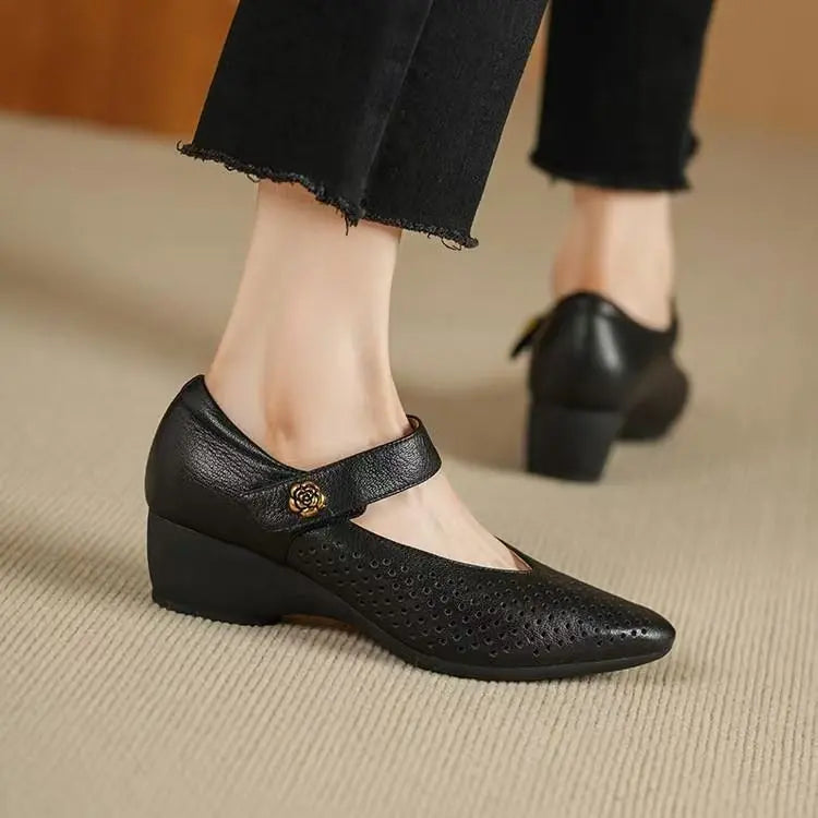 Women’s Perforated Strap Low Heel Flats