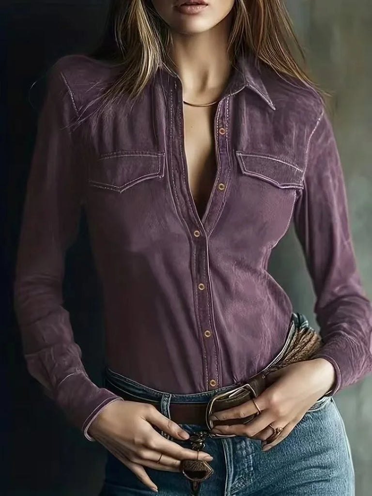 Women’s Soft Suede Western Button-Front Shirt