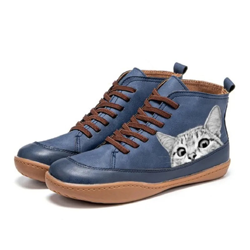 Women's Purrfect Cat Lover Leather Ankle Boots