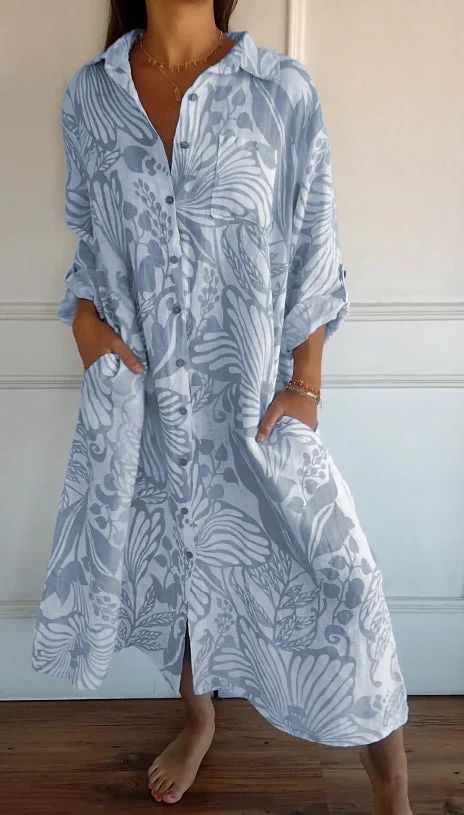 Printed Cotton & Linen Loose Dress