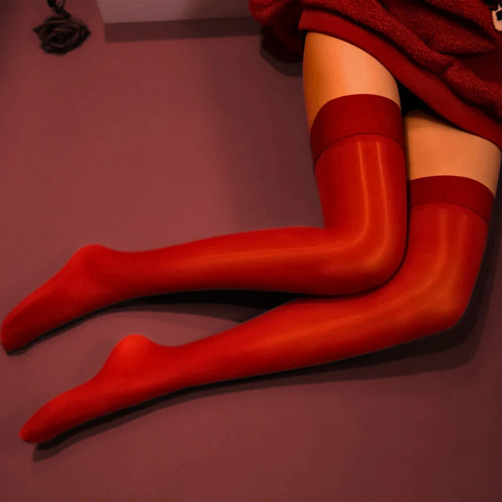 Women’s Gloss Finish Thigh High Stockings with Matte Top Band