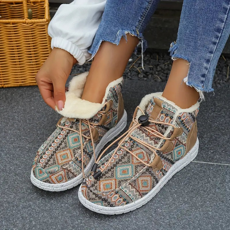 Colorful Geometric Fleece Ankle Boots