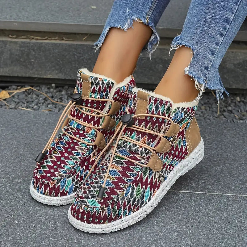 Colorful Geometric Fleece Ankle Boots