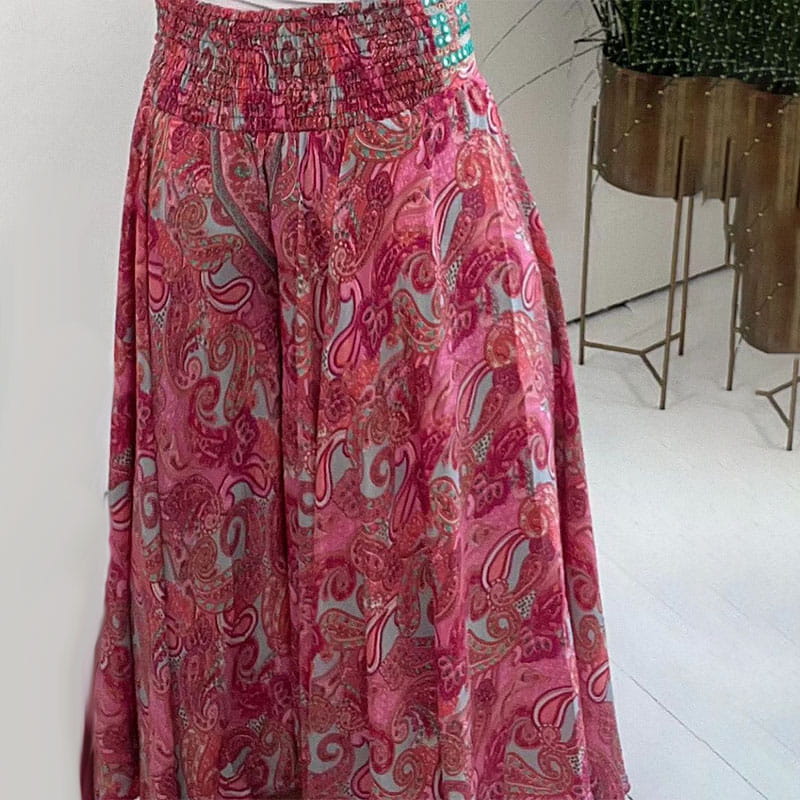 Women’s Elastic Waist Wide Leg Ethnic Print Trousers
