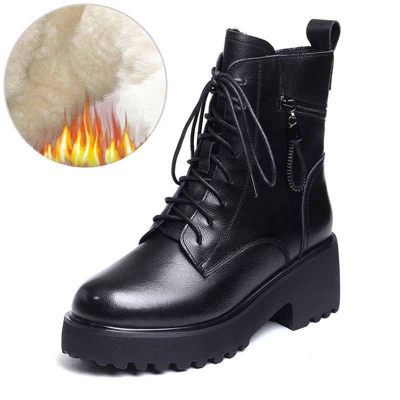 Cozy Chic Women's Chunky Heel Fur-Lined Winter Boots