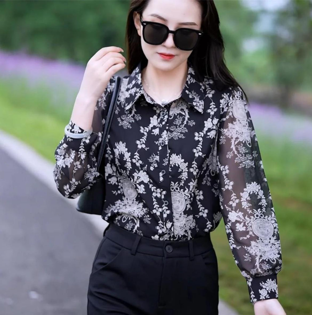 Women's Printed Floral Chiffon Shirt