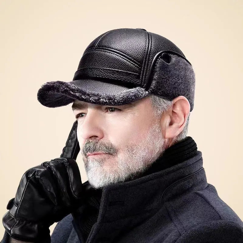 Men’s Fur-Lined Leather Ear-Flap Cap