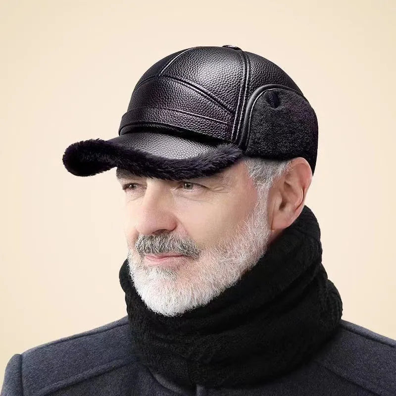 Men’s Fur-Lined Leather Ear-Flap Cap