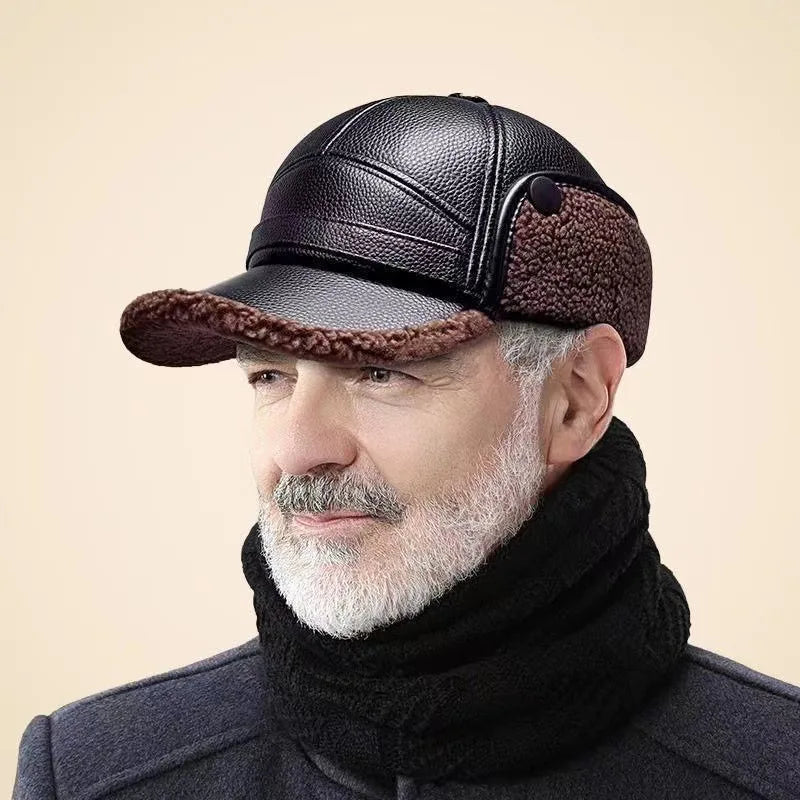 Men’s Fur-Lined Leather Ear-Flap Cap