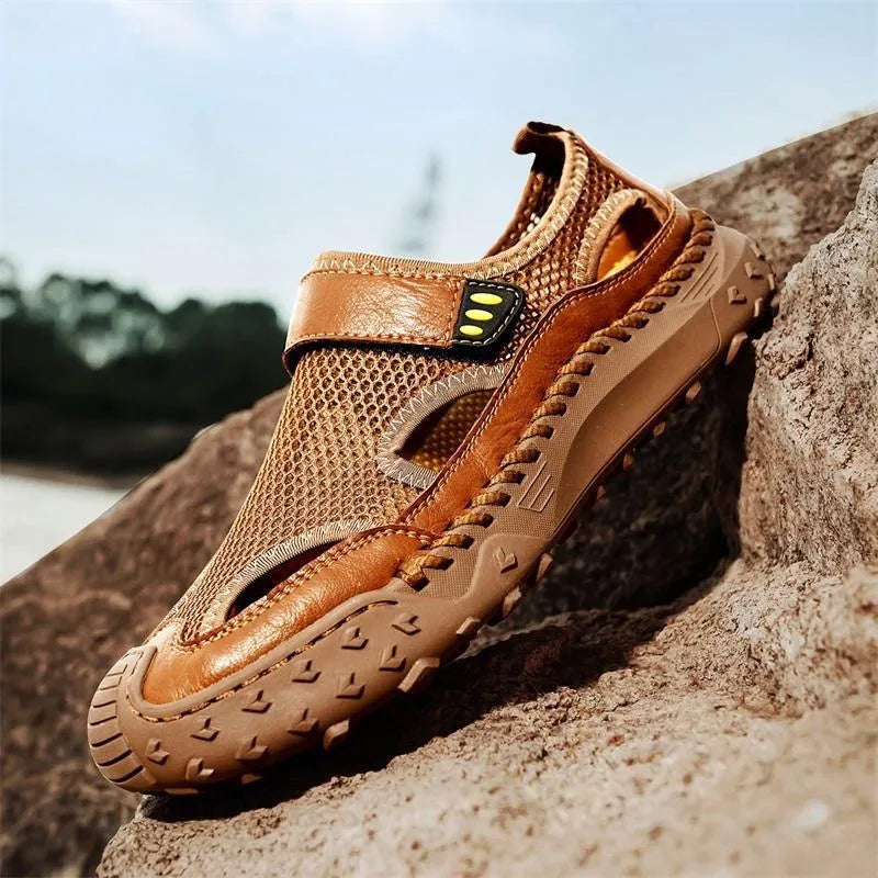 Men's Handmade Cowhide Breathable Mesh Sandals