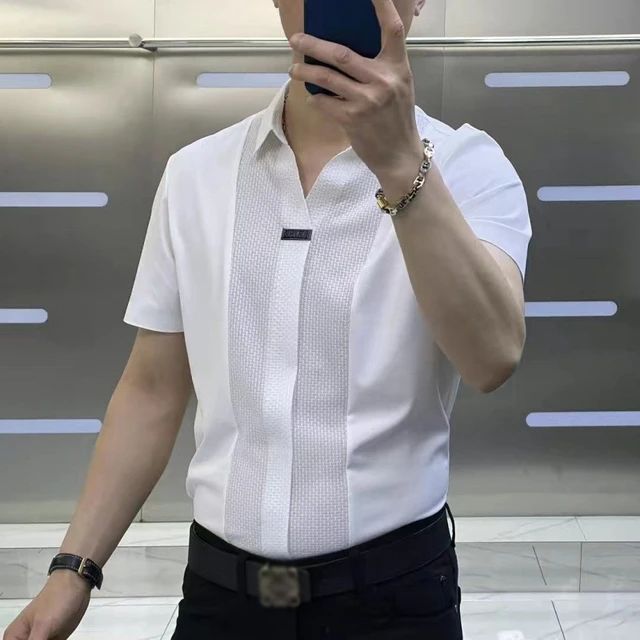 Men's casual short-sleeved cotton dress shirt