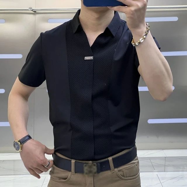 Men's casual short-sleeved cotton dress shirt