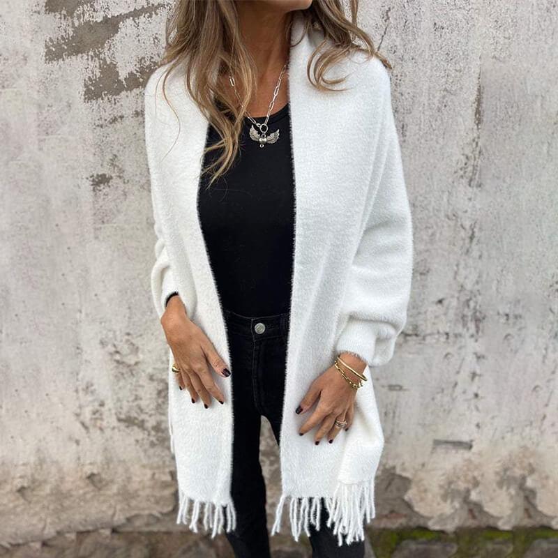 Trend Long Sleeve Casual Tassel Shawl Coat