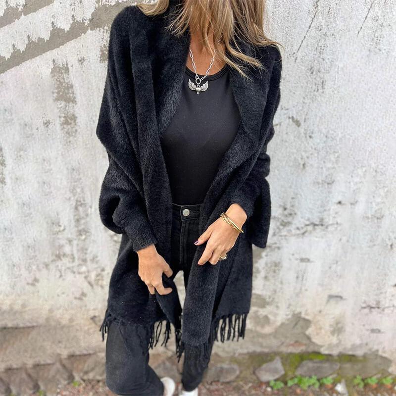 Trend Long Sleeve Casual Tassel Shawl Coat