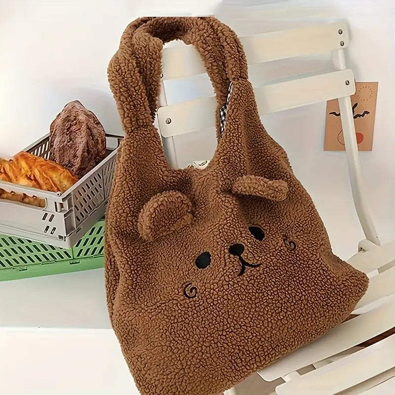 Cute Cartoon Plush Tote Bag – Large Capacity Shoulder Bag for Women