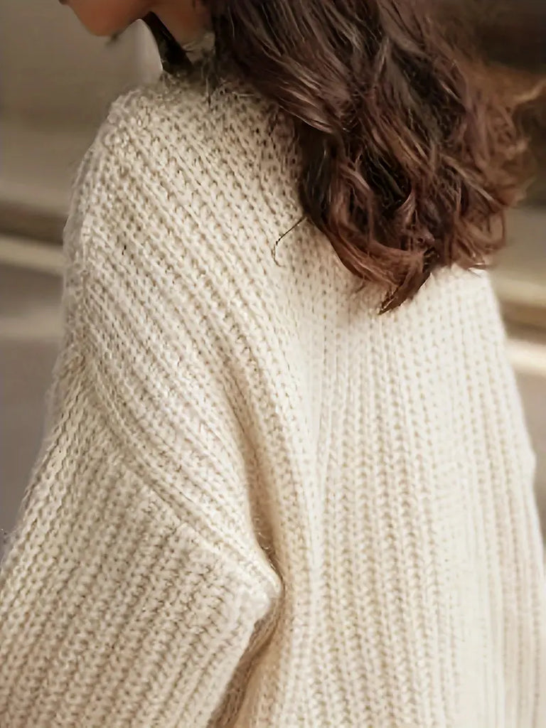 Solid Cable Knit Crew Neck Sweater - Women's Long Sleeve Pullover