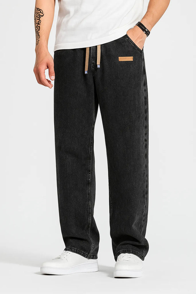 Men’s Regular Fit Patched Drawstring Denim Jogger Jeans