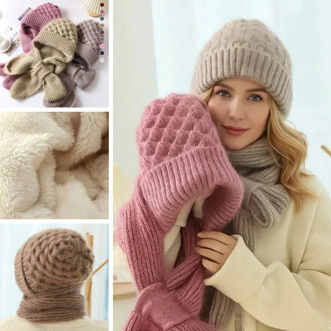 Women’s Windproof Fleece-Lined Hat and Scarf with Ear Protection