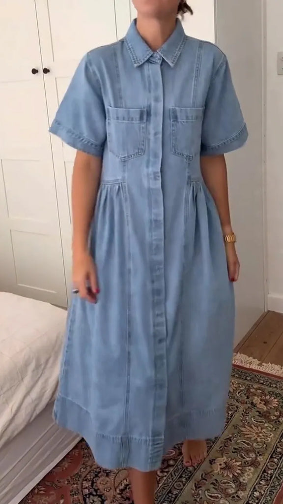 Women’s Lapel-Collar Relaxed-Fit Denim Shirt Dress
