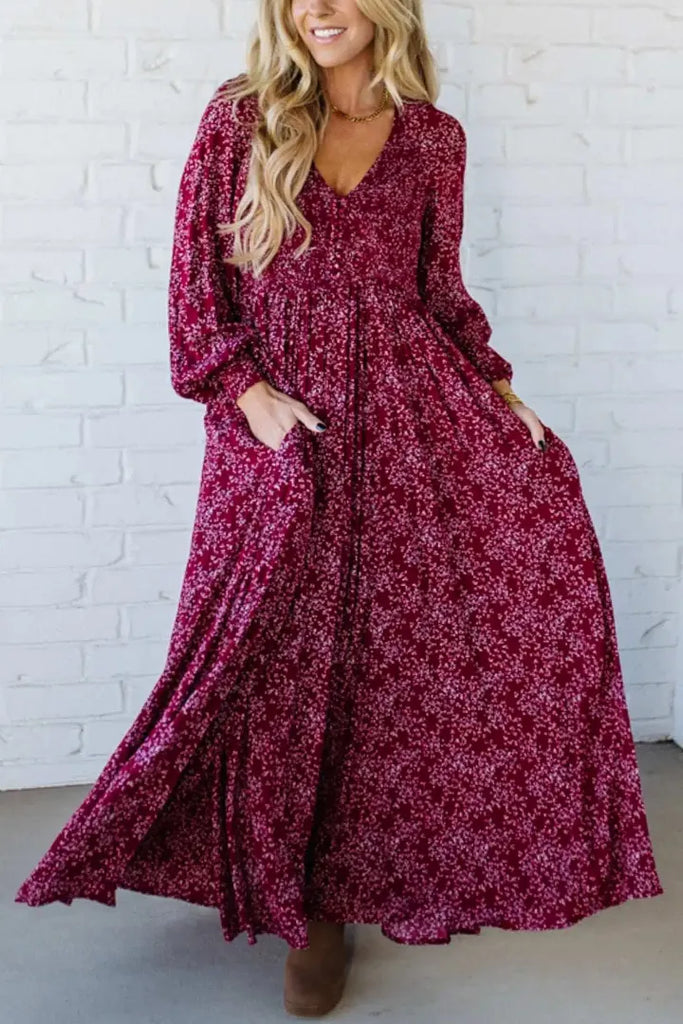 Women’s Floral Rayon Smocked-Waist Lined Maxi Dress