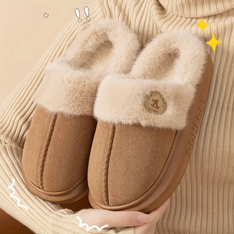 Elegant Women's Fleece Slippers - Cozy Slip-On Winter House Shoes