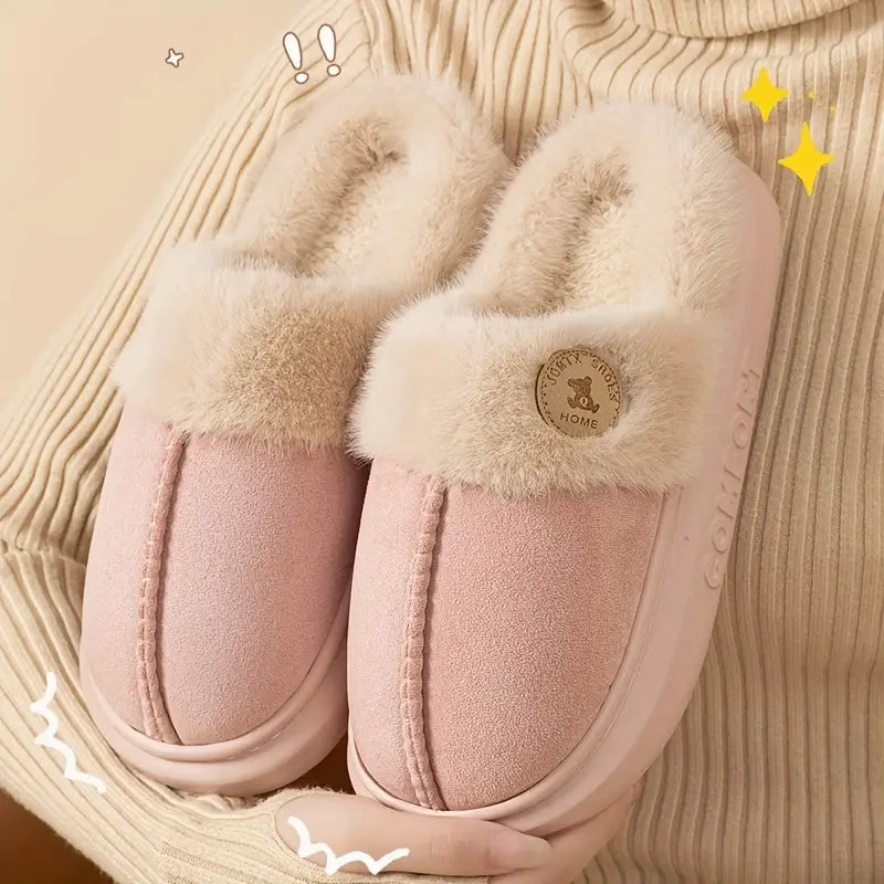 Elegant Women's Fleece Slippers - Cozy Slip-On Winter House Shoes