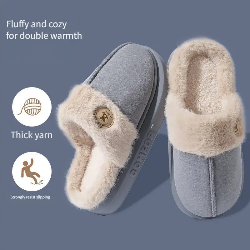 Elegant Women's Fleece Slippers - Cozy Slip-On Winter House Shoes