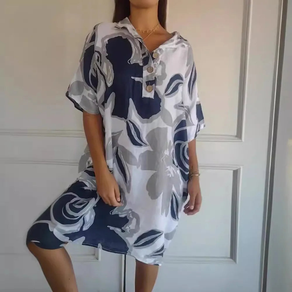 Linen-Feel Printed Summer Dress