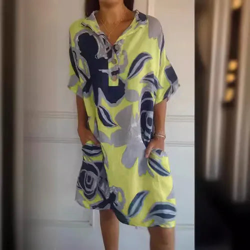 Linen-Feel Printed Summer Dress